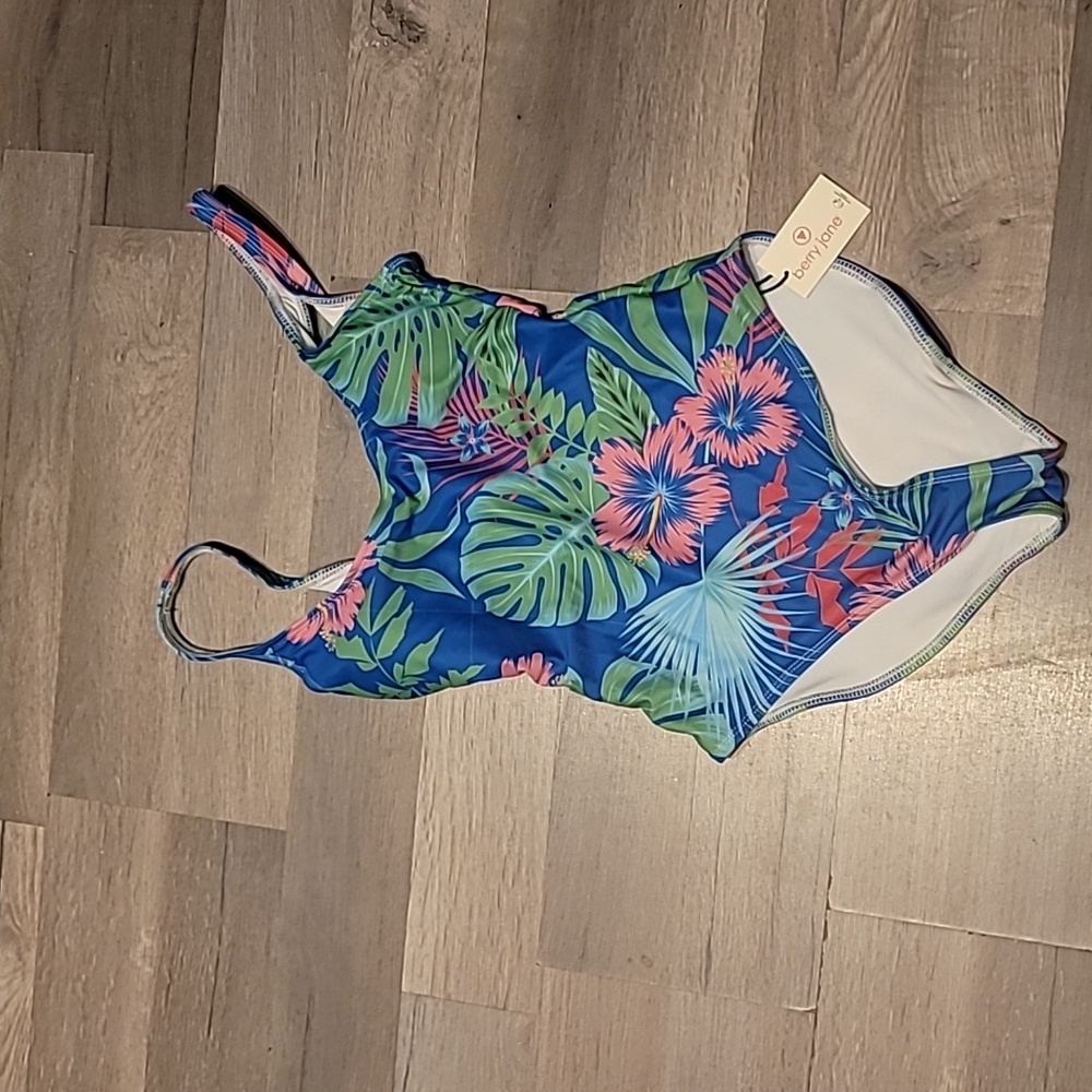 NWT Berry Jane Women's One Piece Swimsuit, Electric Blue Tropical Floral XS - Picture 3 of 6